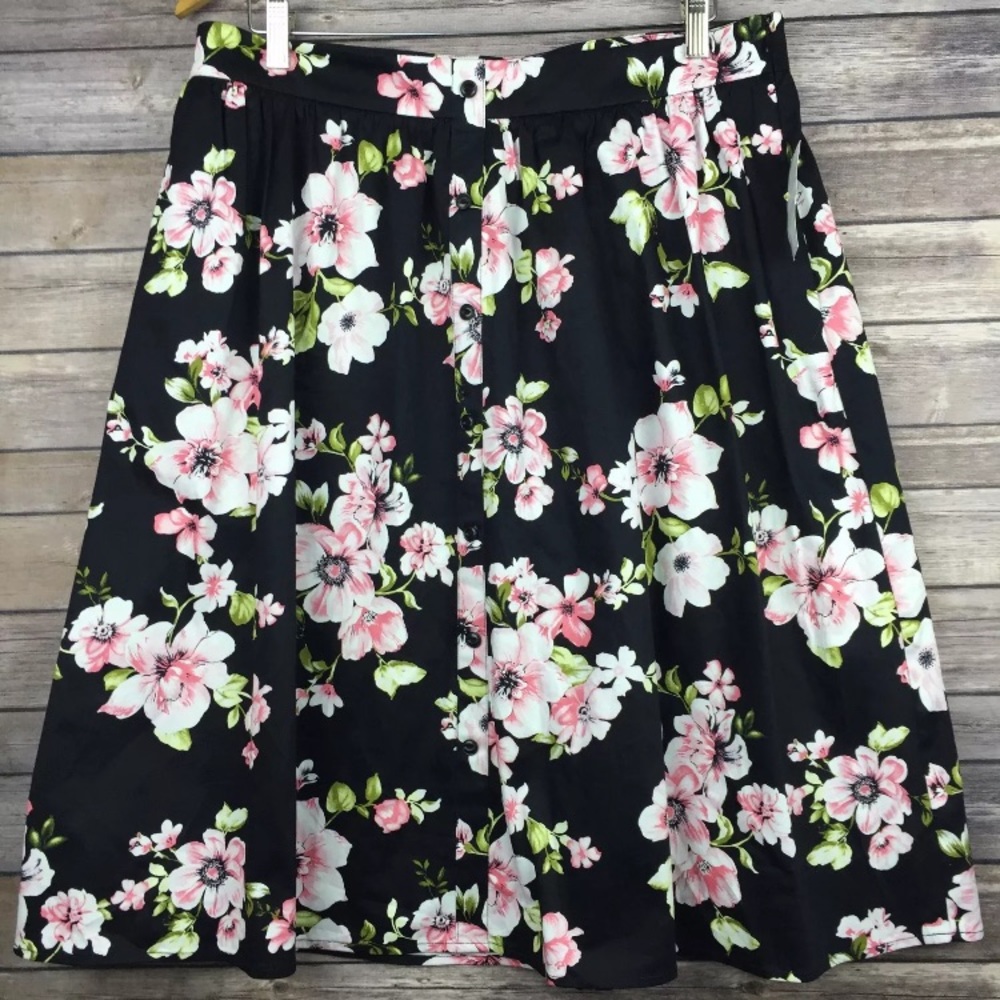 ABS by Allan Schwartz Black Floral Skirt XL NWT